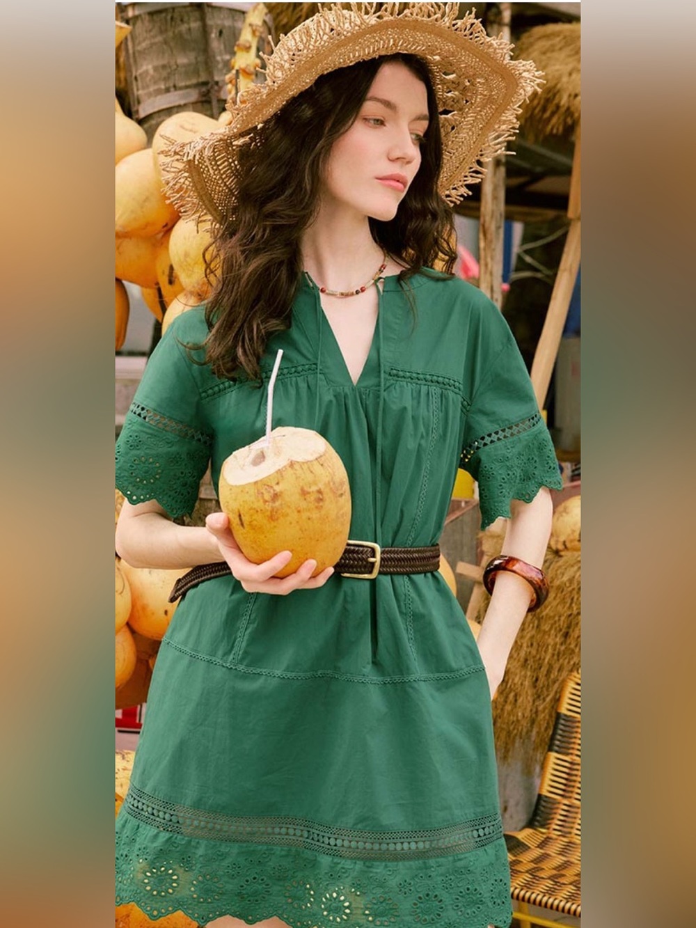 NWOT Petite Studio Gwen Cotton Eyelet Dress XXS Emerald Green
